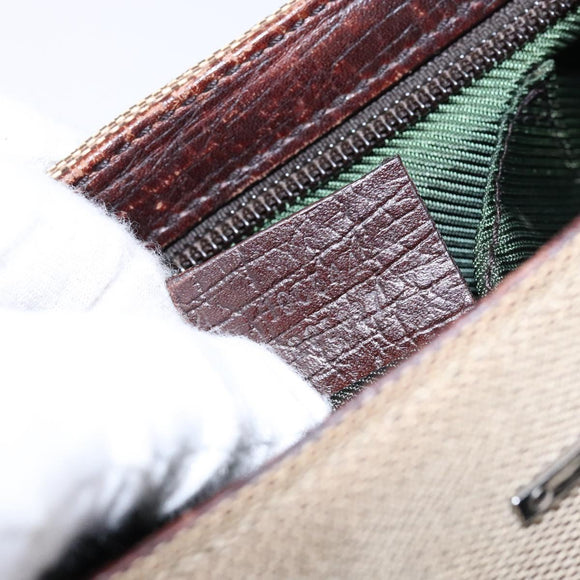 GUCCI Web Sherry Line Accessory Pouch Canvas Beige Silver Auth ep9957