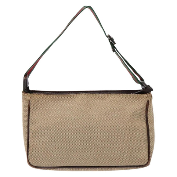 GUCCI Web Sherry Line Accessory Pouch Canvas Beige Silver Auth ep9957