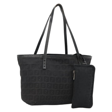 FENDI Zucchino Canvas Hand Bag Black Silver Auth ep9961
