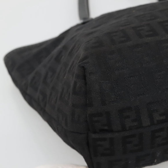 FENDI Zucchino Canvas Hand Bag Black Silver Auth ep9961