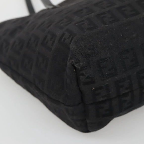 FENDI Zucchino Canvas Hand Bag Black Silver Auth ep9961