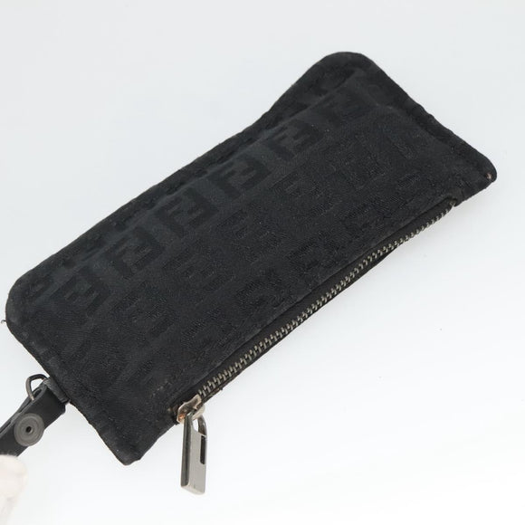 FENDI Zucchino Canvas Hand Bag Black Silver Auth ep9961