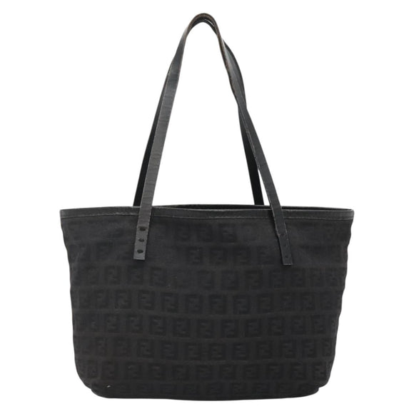 FENDI Zucchino Canvas Hand Bag Black Silver Auth ep9961
