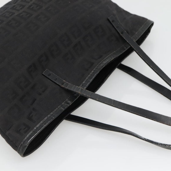 FENDI Zucchino Canvas Hand Bag Black Silver Auth ep9961