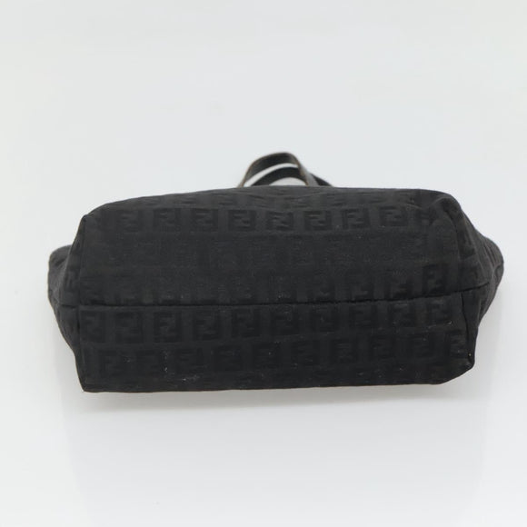 FENDI Zucchino Canvas Hand Bag Black Silver Auth ep9961