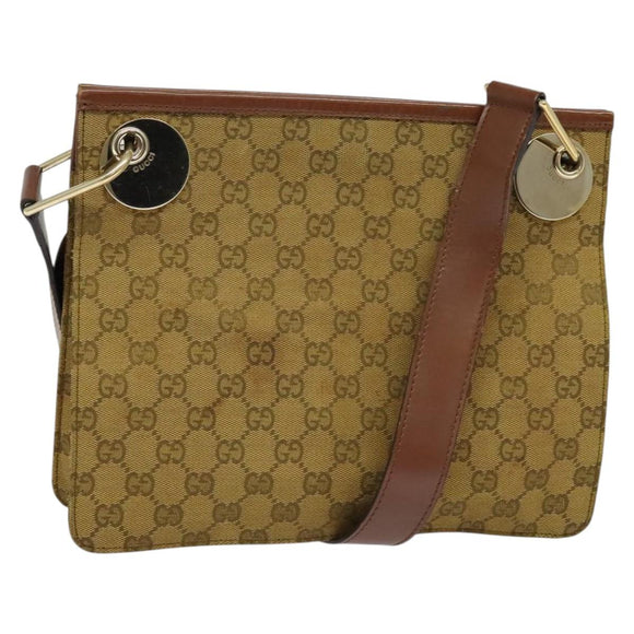 GUCCI GG Canvas Shoulder Bag Beige Gold Auth ep9963