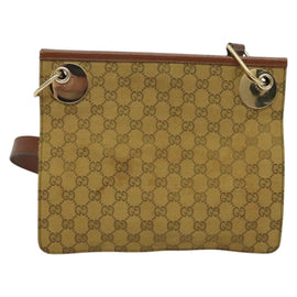 GUCCI GG Canvas Shoulder Bag Beige Gold Auth ep9963 - 0