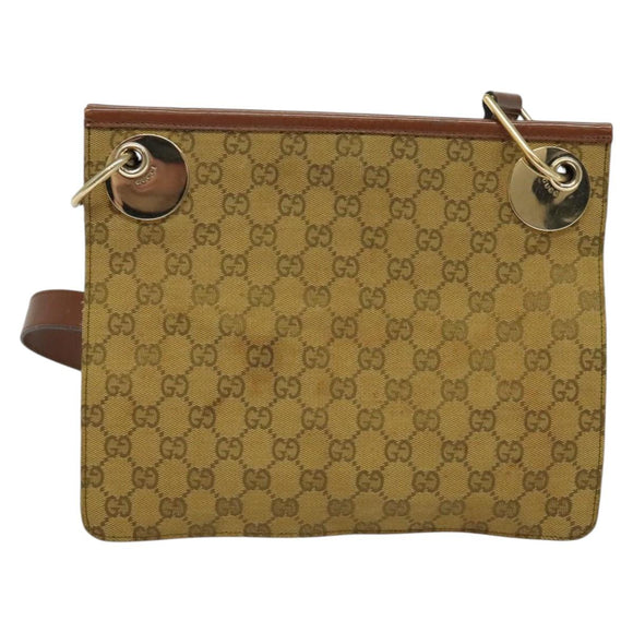 GUCCI GG Canvas Shoulder Bag Beige Gold Auth ep9963