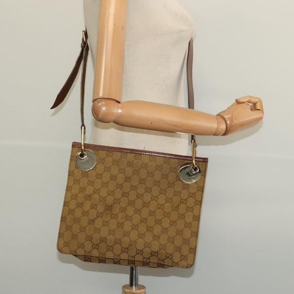 GUCCI GG Canvas Shoulder Bag Beige Gold Auth ep9963
