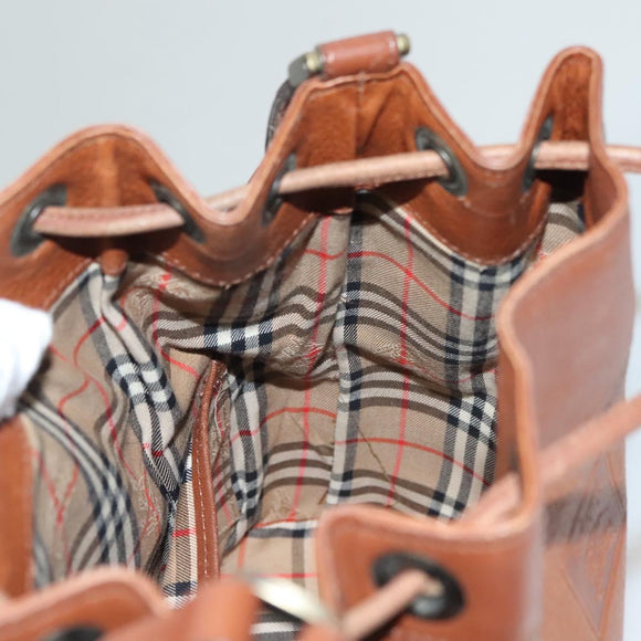 Burberrys Shoulder Bag Leather Brown Gold Auth ep9966