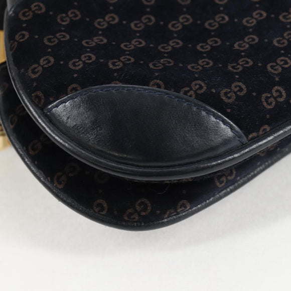 GUCCI Micro GG Canvas Shoulder Bag Suede Navy Gold 001 261 0932 Auth ep9973