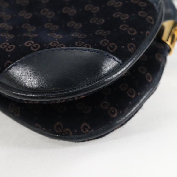 GUCCI Micro GG Canvas Shoulder Bag Suede Navy Gold 001 261 0932 Auth ep9973