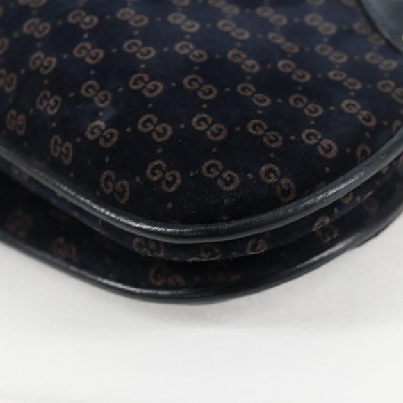 GUCCI Micro GG Canvas Shoulder Bag Suede Navy Gold 001 261 0932 Auth ep9973