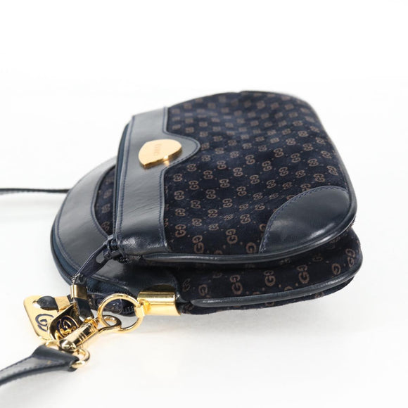 GUCCI Micro GG Canvas Shoulder Bag Suede Navy Gold 001 261 0932 Auth ep9973
