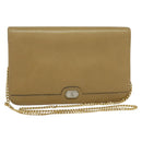 Christian Dior Chain Shoulder Bag Leather Beige Gold Auth ep9978-1
