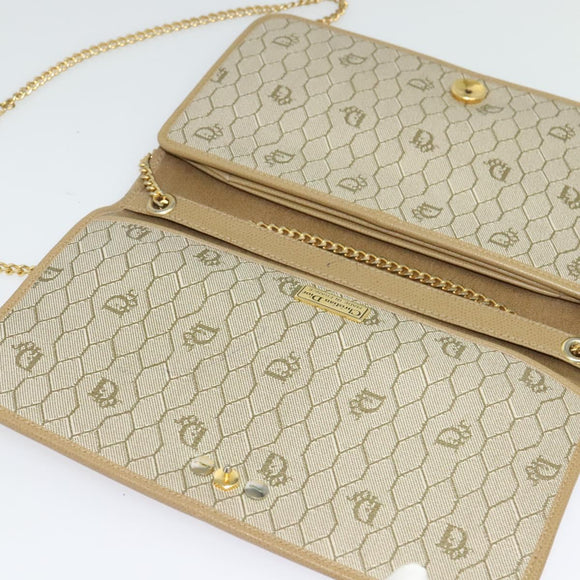 Christian Dior Chain Shoulder Bag Leather Beige Gold Auth ep9978