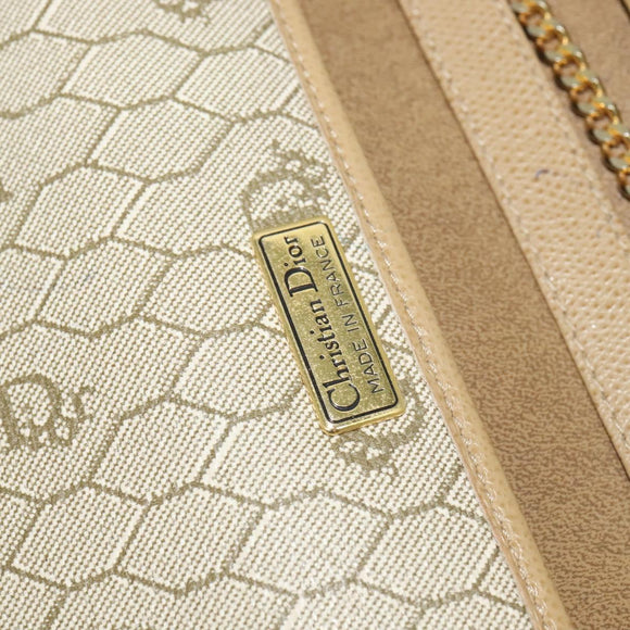 Christian Dior Chain Shoulder Bag Leather Beige Gold Auth ep9978