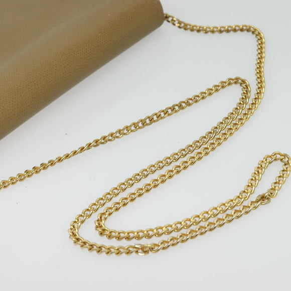 Christian Dior Chain Shoulder Bag Leather Beige Gold Auth ep9978
