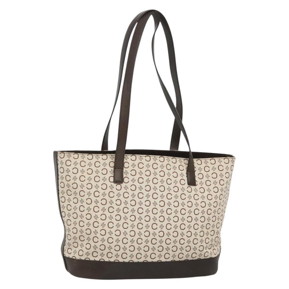 CELINE C Macadam Canvas Tote Bag Gold White Auth ep9987