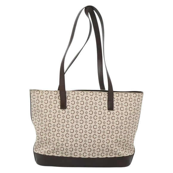 CELINE C Macadam Canvas Tote Bag Gold White Auth ep9987