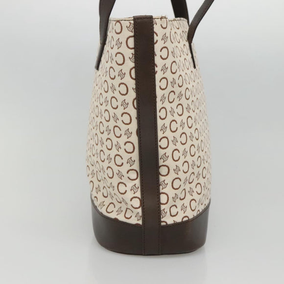 CELINE C Macadam Canvas Tote Bag Gold White Auth ep9987