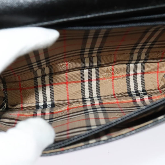 Burberrys Shoulder Bag Leather Black Gold Auth ep9991