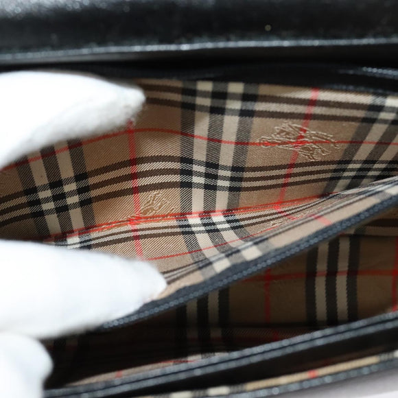 Burberrys Shoulder Bag Leather Black Gold Auth ep9991