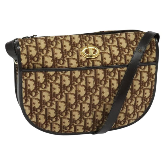 Christian Dior Trotter Canvas Shoulder Bag Brown Gold Auth ep9994