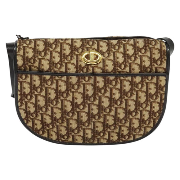 Christian Dior Trotter Canvas Shoulder Bag Brown Gold Auth ep9994