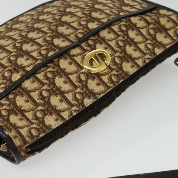 Christian Dior Trotter Canvas Shoulder Bag Brown Gold Auth ep9994