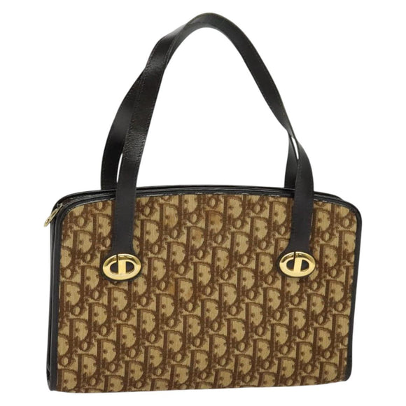 Christian Dior Trotter Canvas Hand Bag Brown Gold Auth ep9995
