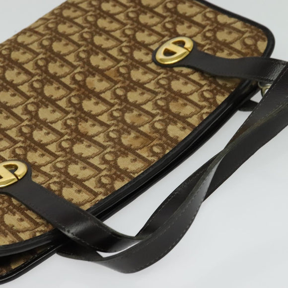 Christian Dior Trotter Canvas Hand Bag Brown Gold Auth ep9995