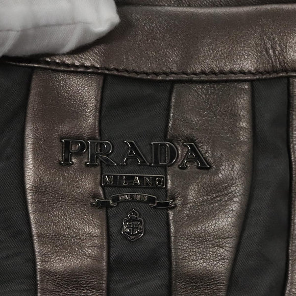 PRADA HS Prada Jacquard Shoulder Bag Leather Silver FF4583/WS4583 Auth FF4583V