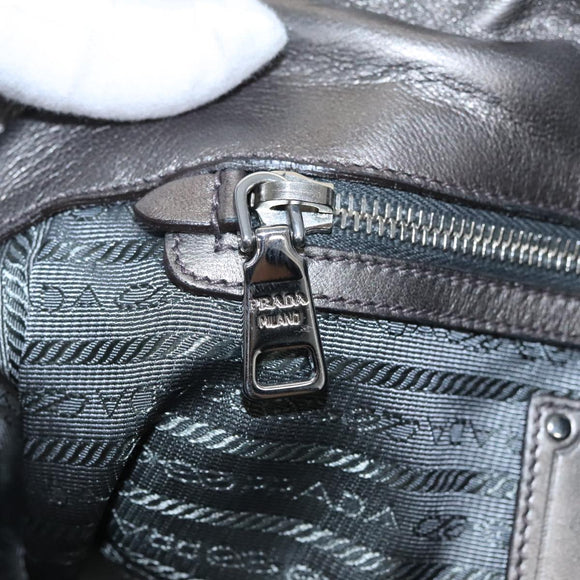 PRADA HS Prada Jacquard Shoulder Bag Leather Silver FF4583/WS4583 Auth FF4583V