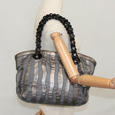 PRADA HS Prada Jacquard Shoulder Bag Leather Silver FF4583/WS4583 Auth FF4583V-25