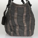 PRADA HS Prada Jacquard Shoulder Bag Leather Silver FF4583/WS4583 Auth FF4583V-3