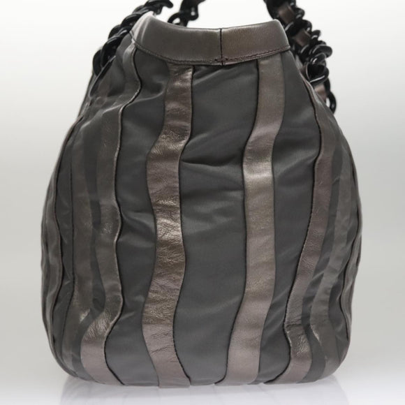 PRADA HS Prada Jacquard Shoulder Bag Leather Silver FF4583/WS4583 Auth FF4583V