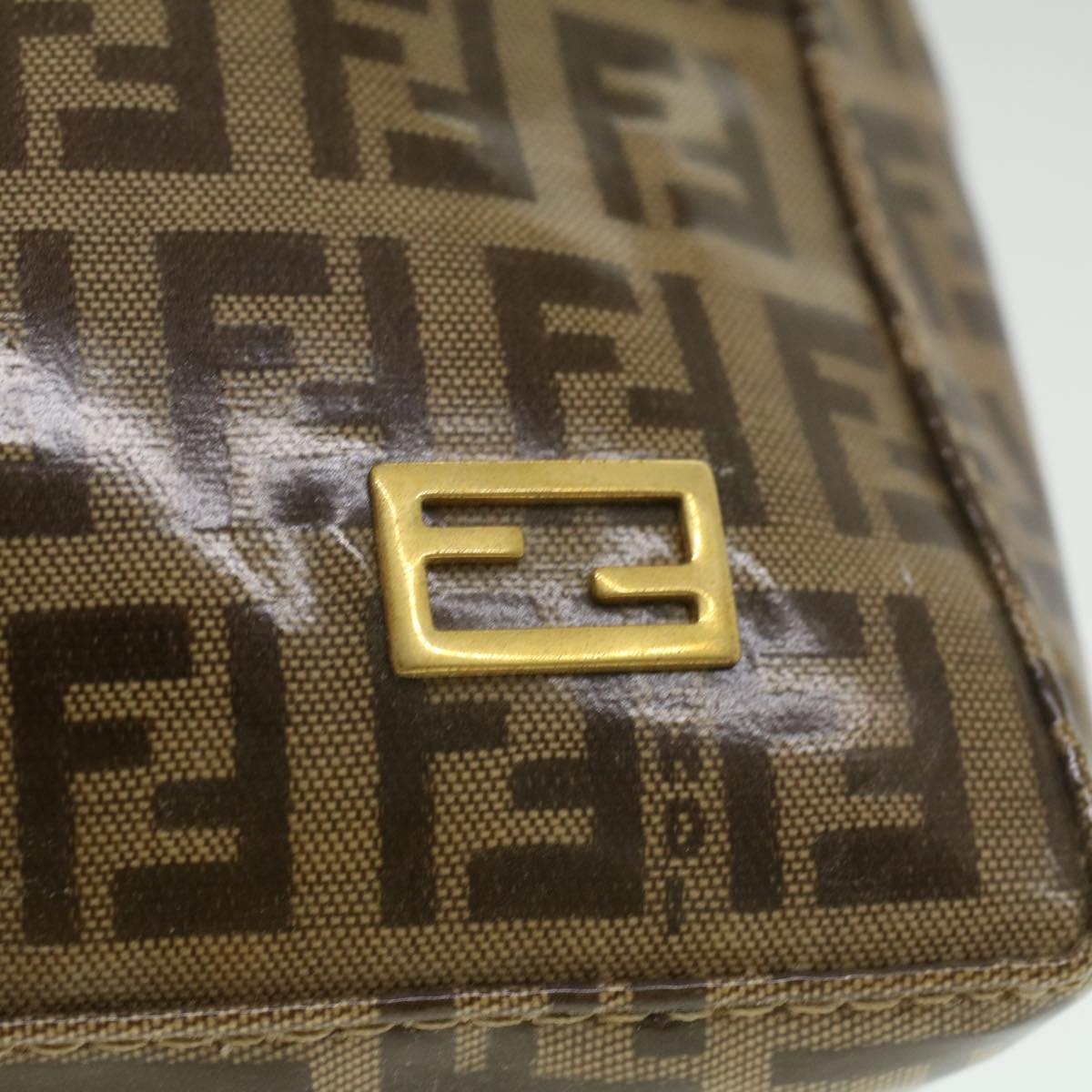 FENDI Zucchino Canvas Hand Bag Enamel Brown Auth fm1867