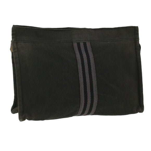 HERMES Fourre Tout Clutch Bag Canvas Zwart 2110-23 Auth fm2098