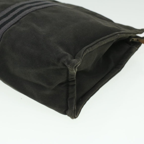 HERMES Fourre Tout Clutch Bag Canvas Zwart 2110-23 Auth fm2098