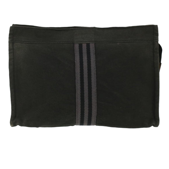 HERMES Fourre Tout Clutch Bag Canvas Zwart 2110-23 Auth fm2098