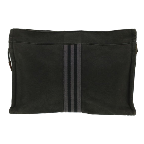 HERMES Fourre Tout Clutch Bag Canvas Zwart 2110-23 Auth fm2098
