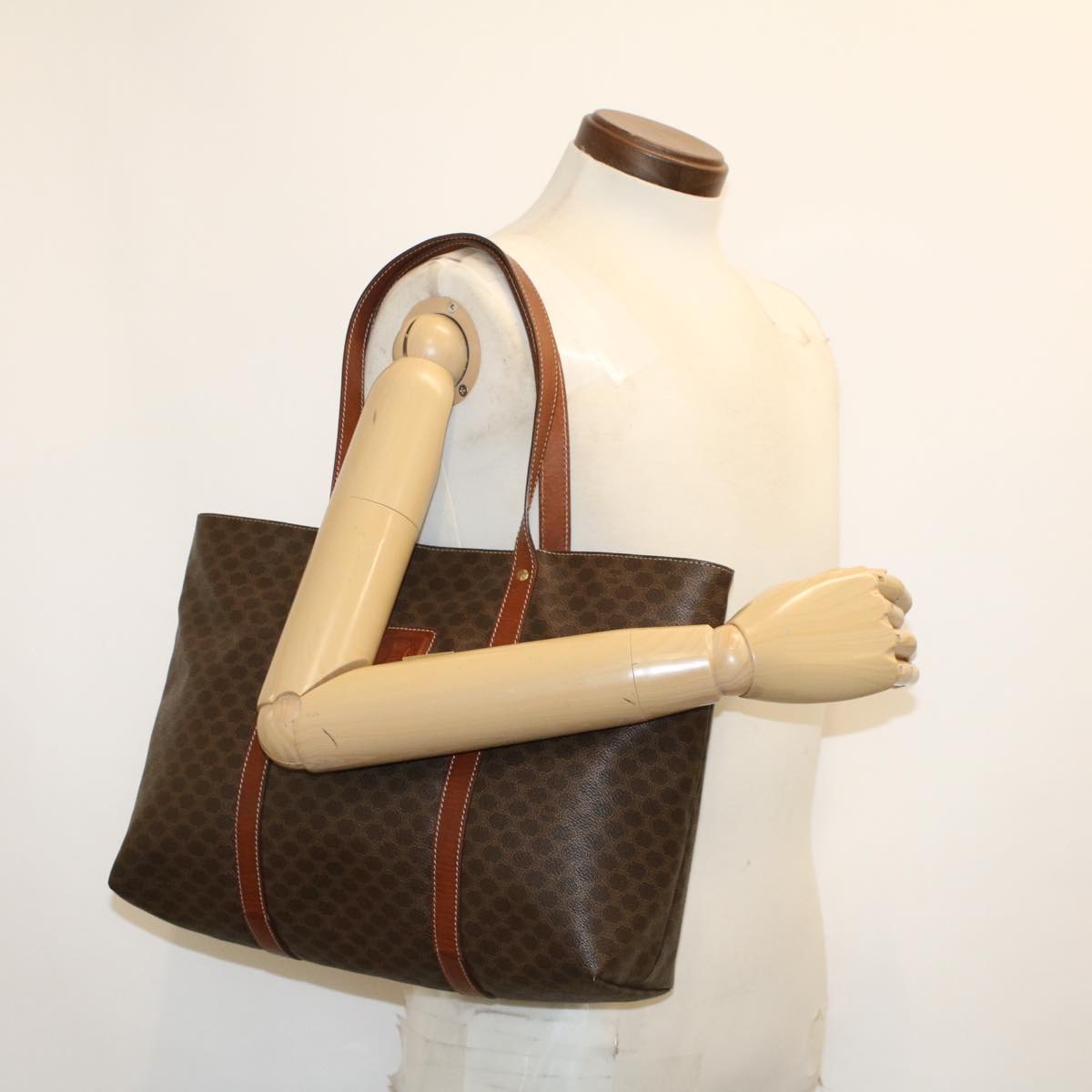 CELINE Macadam Canvas Tote Bag PVC Leather Brown Auth fm2373
