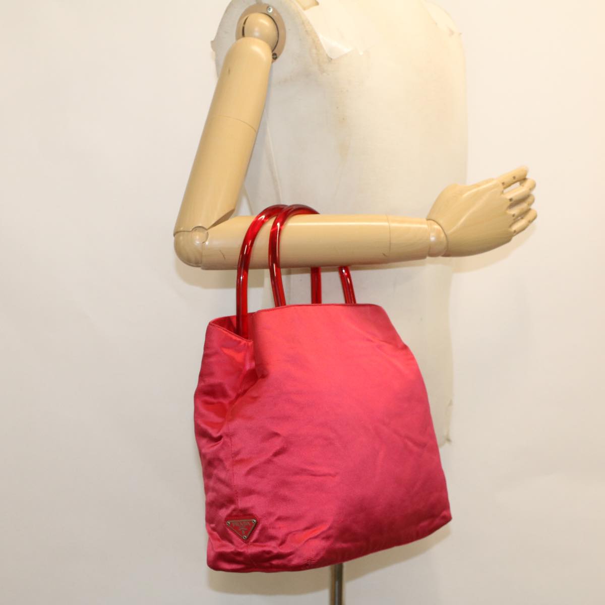 PRADA Hand Bag Satin Red Auth fm2519