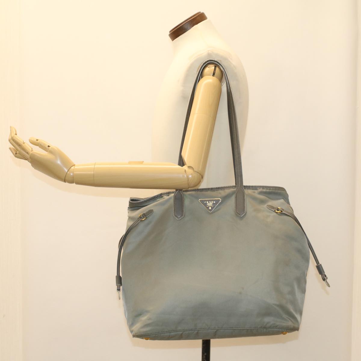 PRADA Tote Bag Nylon Gray Auth fm2605