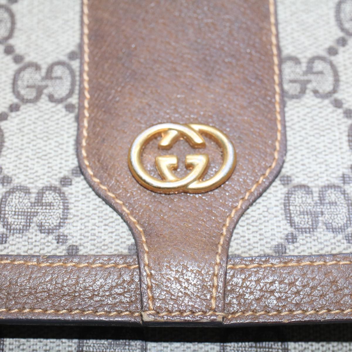 GUCCI GG Canvas Shoulder Bag PVC Leather Beige Brown 001 261 4425 Auth fm2655