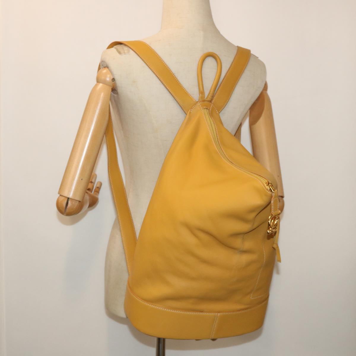 LOEWE Anton Shoulder Bag Leather Yellow Auth fm2698