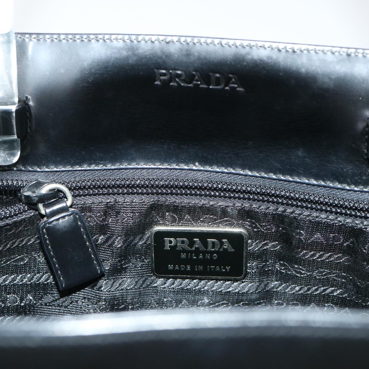 PRADA Hand Bag Patent leather Black Clear Auth fm2716