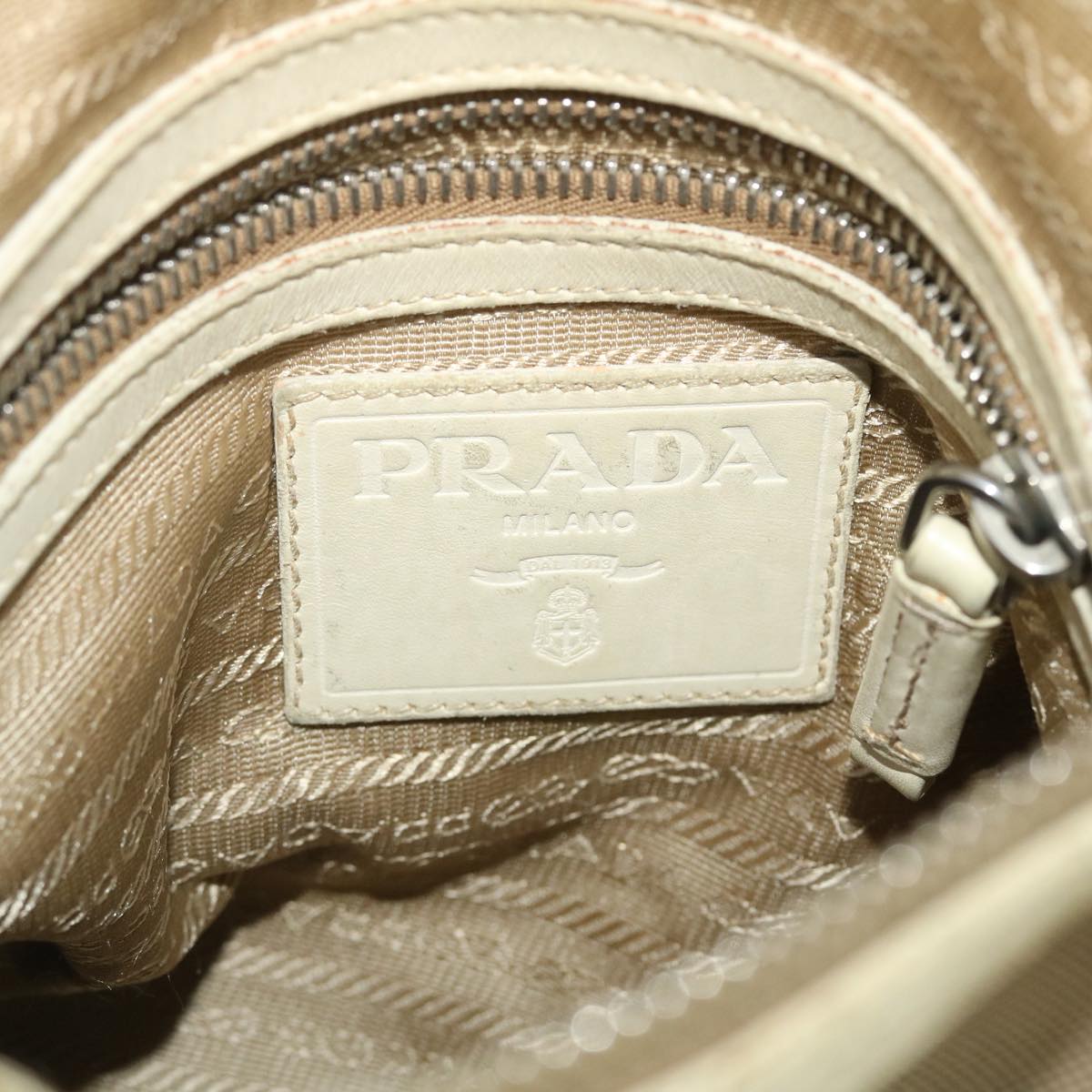 PRADA Shoulder Bag Canvas Leather Beige Auth fm2733