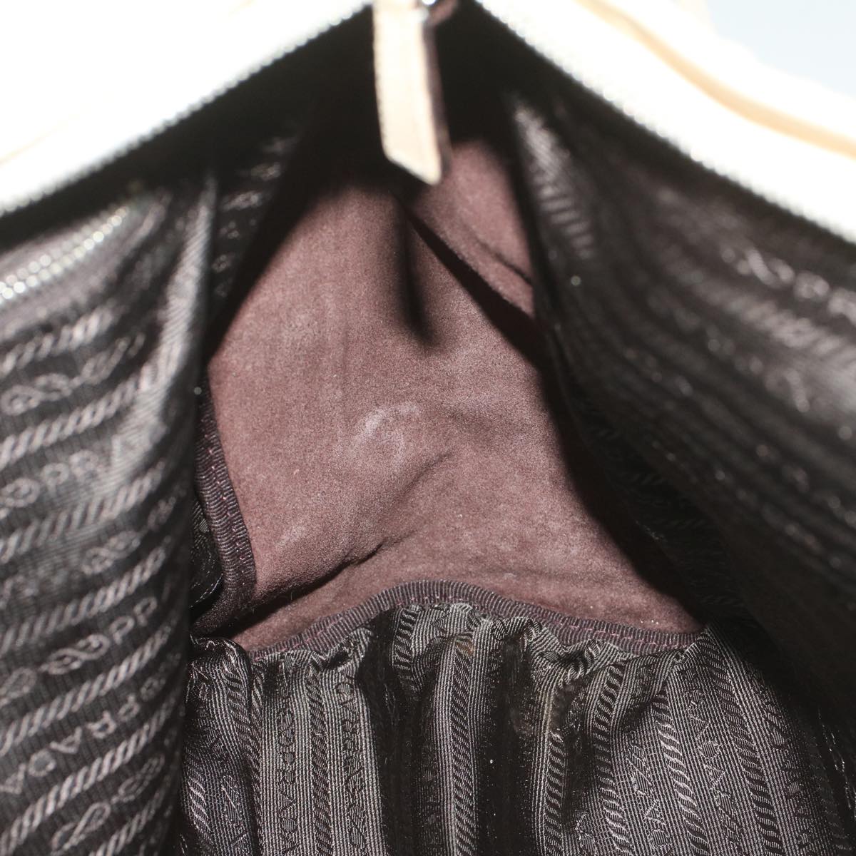 PRADA Hand Bag Leather Beige Auth fm2761